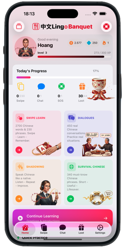 中文Lingo swipe flashcards